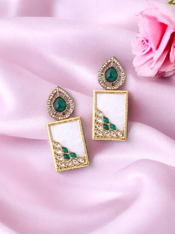 women eye-catching earrings -Emerald Jisha Danglers