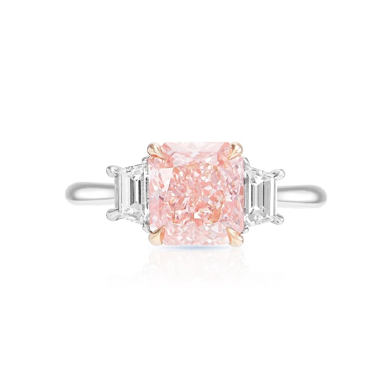 women gold engagement rings -Alaia 3 Carats Cushion Cut Earth Mined Fancy Vivid Pink Diamond Engagement Ring in Platinum. GIA