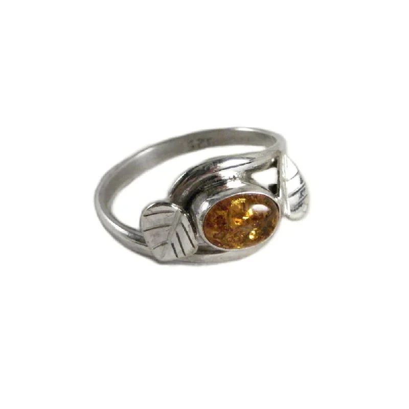 women timeless rings -Baltic Amber Leaf Vine Wrap Style Ring Sterling Silver Fair Trade