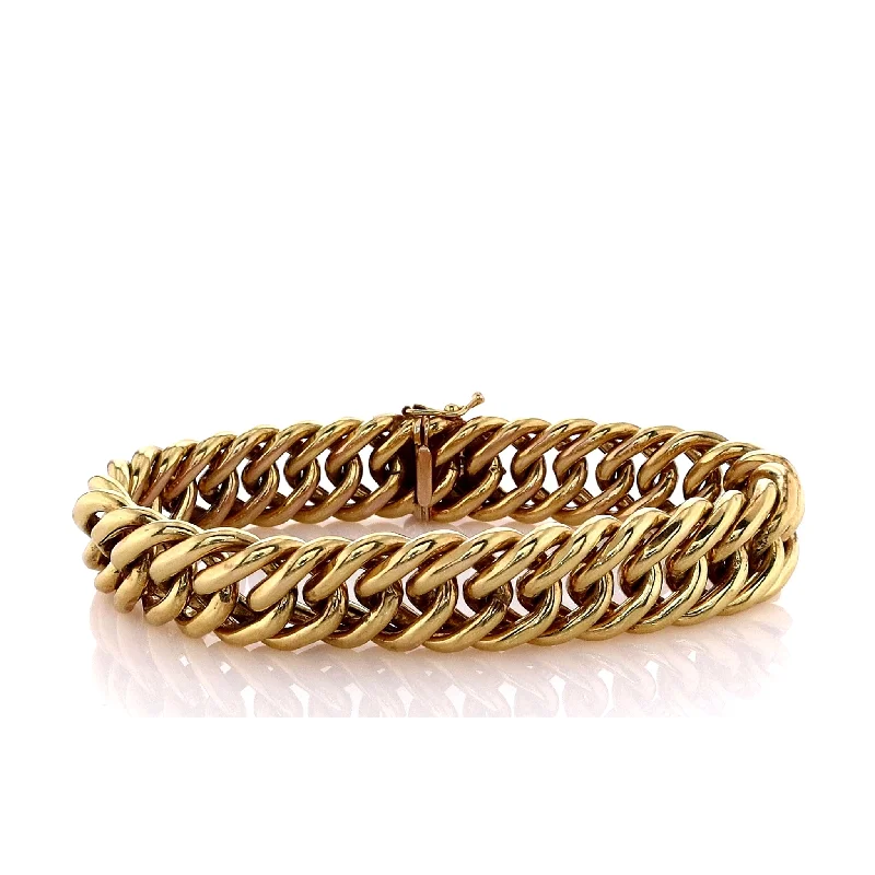 women rose gold bracelets -Estate 14k Yellow Gold High Polished 14mm Interlocking Links Bracelet