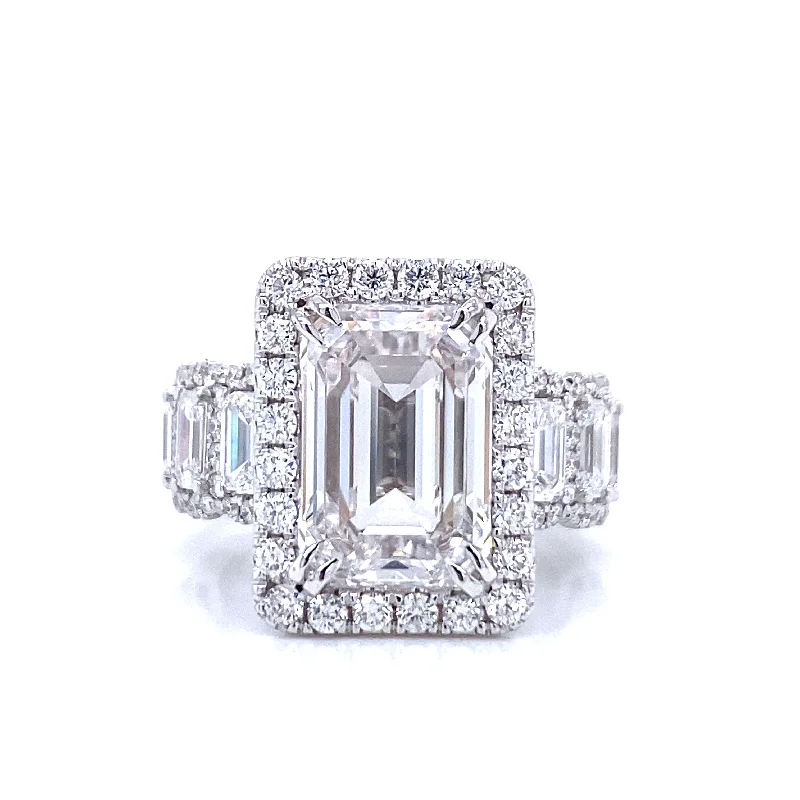 women personalized engagement rings -8 Carat Emerald Cut Lab Grown Diamond Engagement Ring. Halo Eternity.  IGI Certified