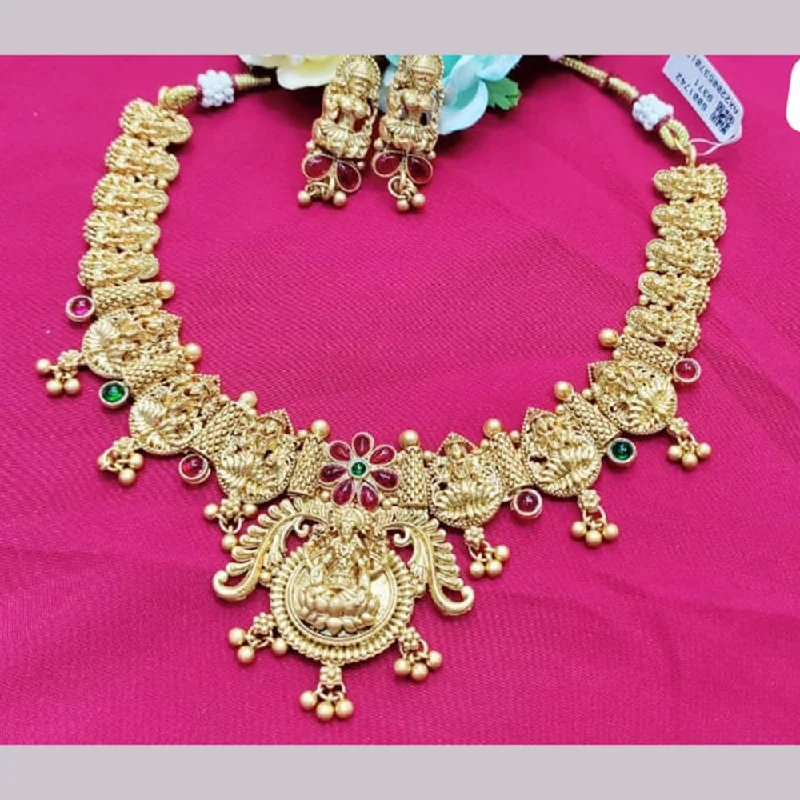 women classic pearl necklaces -Pooja Bagles Gold Plated Temple Necklace Set