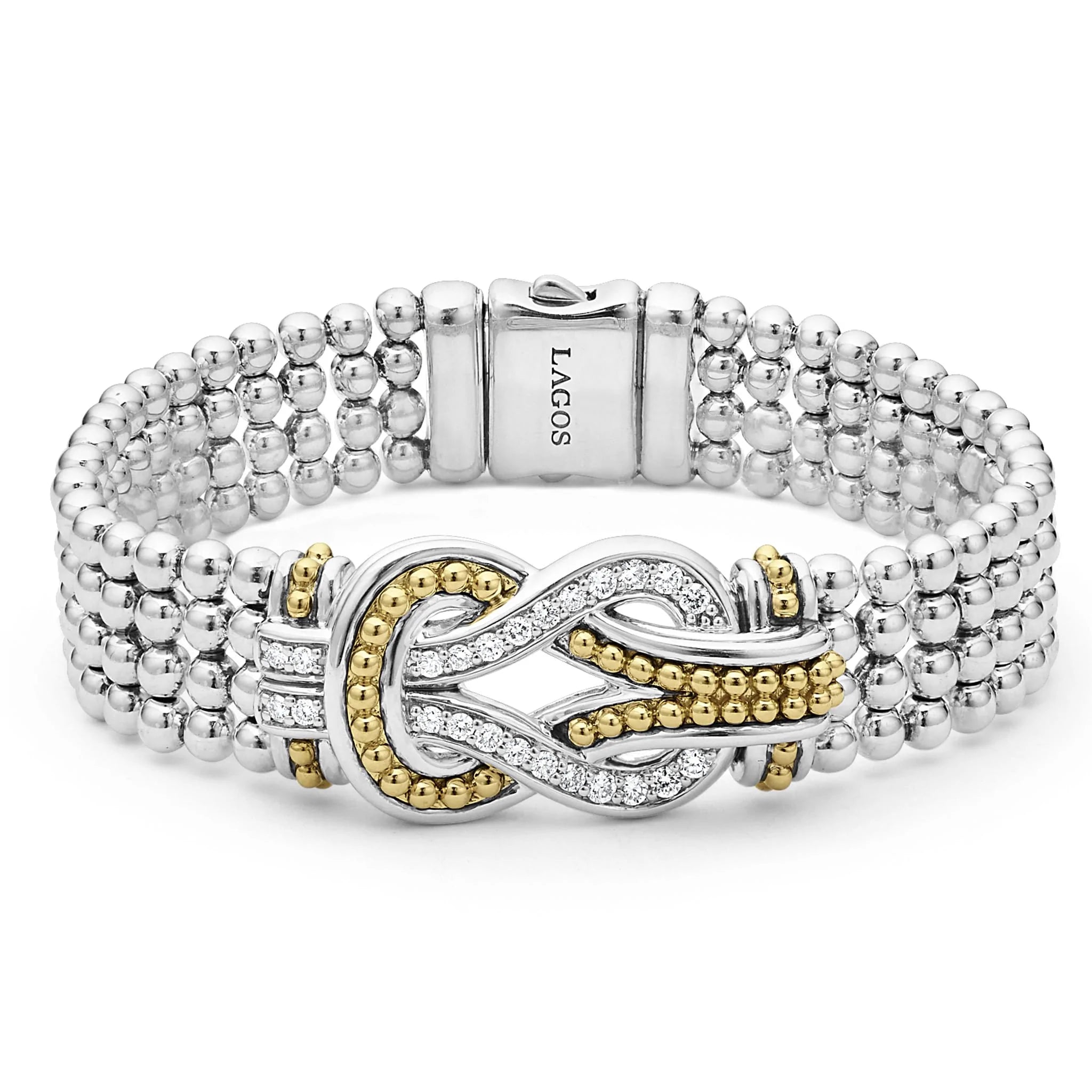 women mixed metal bracelets -Lagos Newport Two-Tone Knot Diamond Chain Bracelet