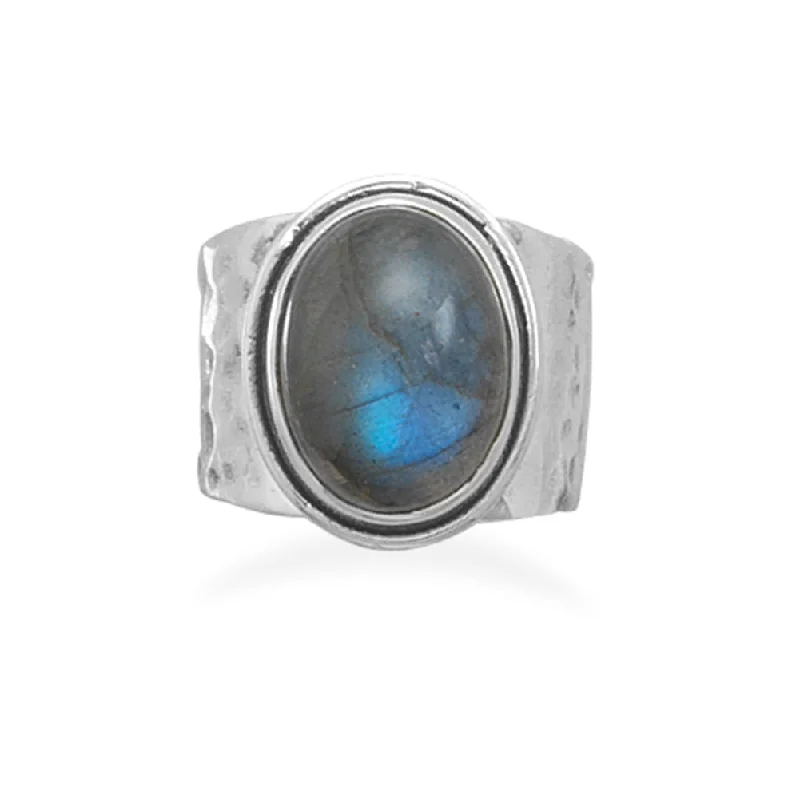 women diamond wedding rings -Labradorite Ring with Hammered Sterling Silver Band, Size 6