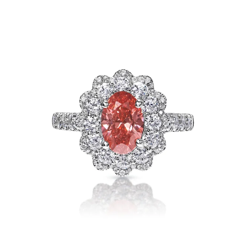 women radiant-cut engagement rings -Miley 2 Carat Fancy Vivid Pink VS1 Oval Cut Diamond Engagement Ring in 18k White Gold