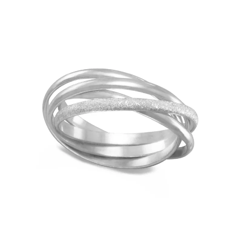 women gold rings -Trinity Three Band Interlocking Ring Polished with One Stardust Sterling Silver