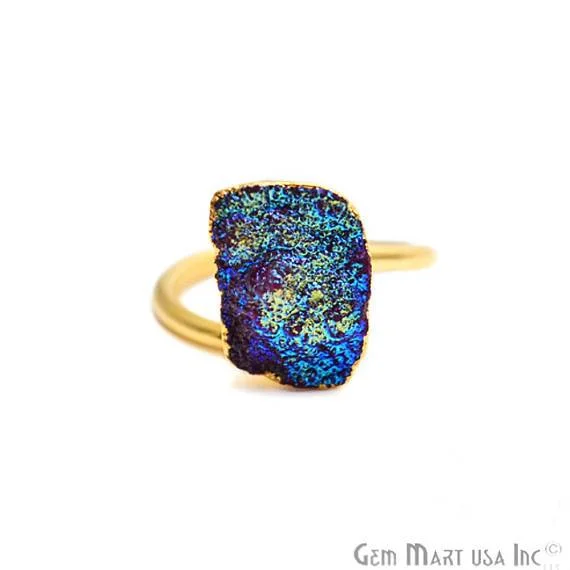 women personalized wedding rings -Gold Electroplated Titanium Druzy Adjustable Statement Band Ring (TDRG)