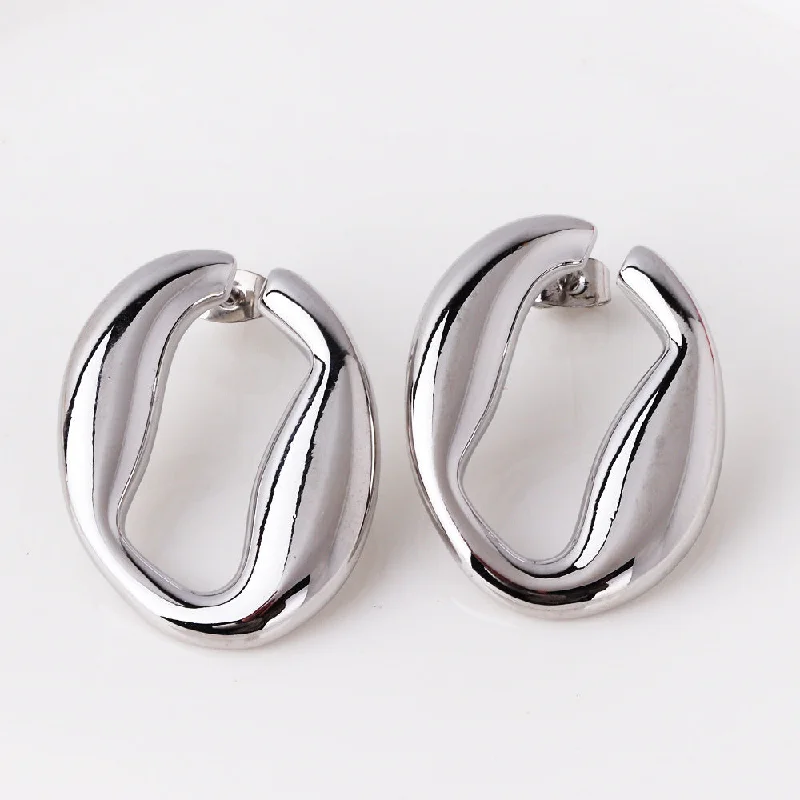 women luxury gold earrings -Smooth Irregular Metal Silver Pin Earrings JLT12862