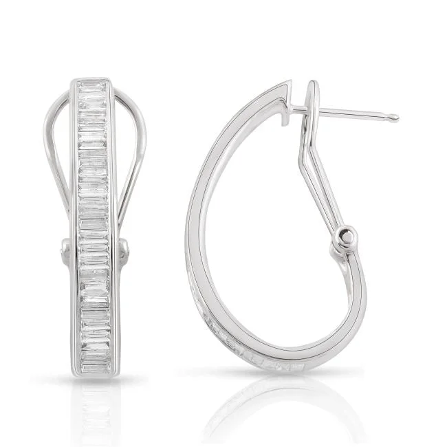 women emerald earrings -1 CTW Diamond Hoop Earrings in 14KT White Gold