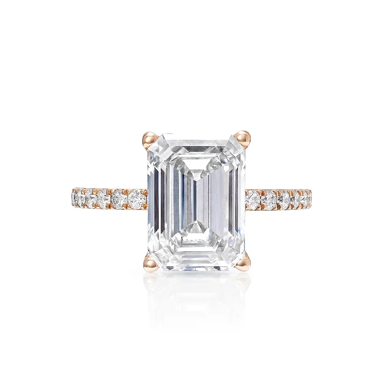 women contemporary engagement rings -Leland 5 H VVS2 Carat Emerald Cut Lab Grown Diamond Engagement Ring in 18kt Rose Gold