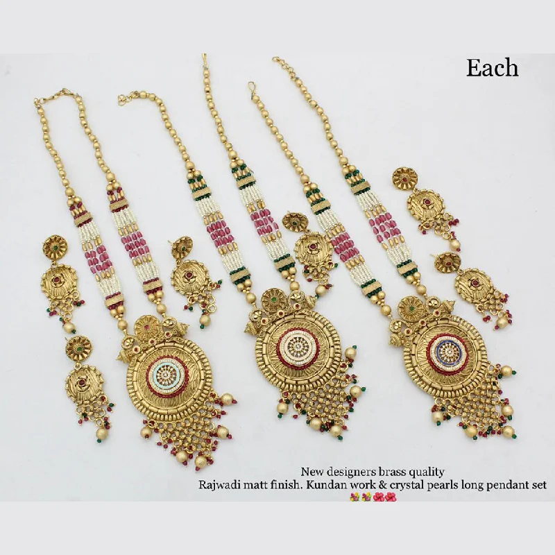 women one-of-a-kind necklaces -Manisha Jewellery Gold Plated Long  Moti Necklace Set