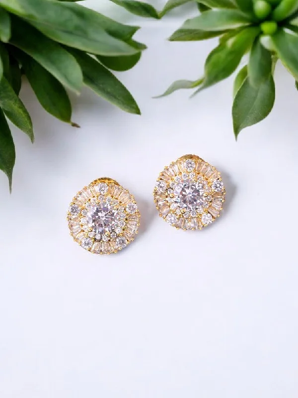 women heart-shaped earrings -Golden Parul Zirconia Studs