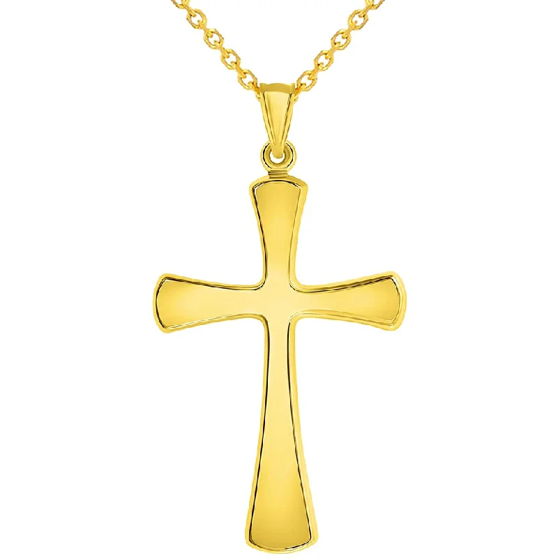 women high-quality necklaces -14k Yellow Gold High Polished Large Simple Religious Cross Pendant With Cable, Curb or Figaro Chain Necklace