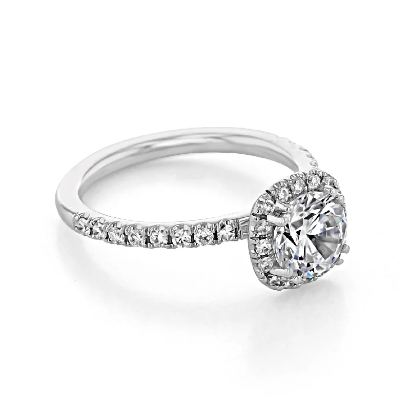 women custom engagement rings -1.0 ct Classic Round cut Halo Moissanite Engagement Ring