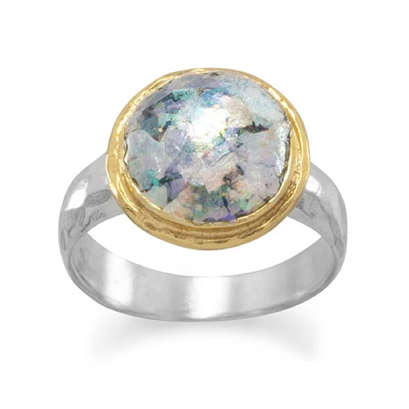 women luxury diamond rings -Ancient Roman Glass Ring Two Tone Gold-plated Sterling Silver