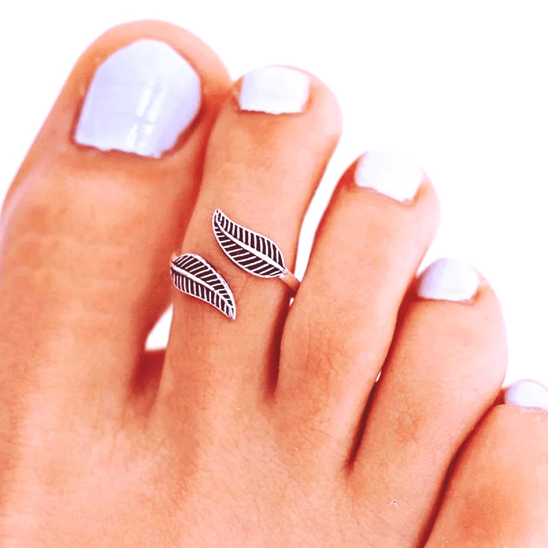 women custom promise rings -Leaf Boho Toe Ring