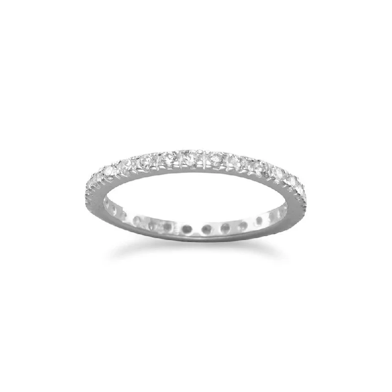 women wedding ring bands -Eternity Wedding Band Ring 2mm Cubic Zirconia Sterling Silver