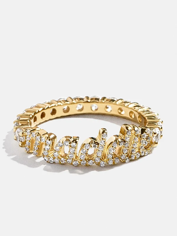 women delicate rings -14K Gold Custom Script Ring - Gold/Pavé