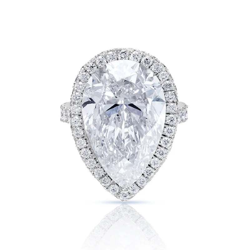 women diamond-accented engagement rings -Lindsie 15 Carat F VVS2 Pear Shape Lab Grown Diamond Engagement Ring in Platinum. Halo. GIA Certified.