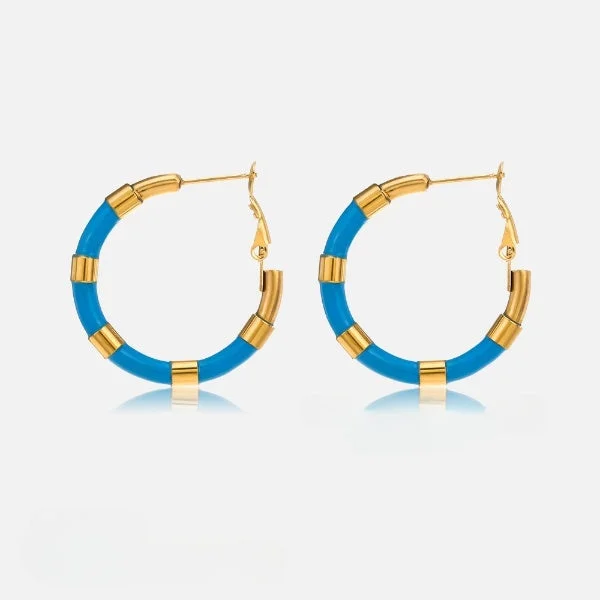 women modern earrings -Enamel Blue Hoop Earrings JLT12803