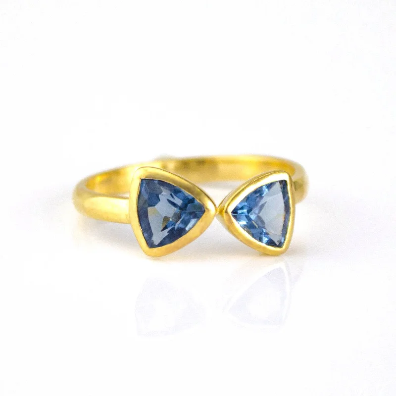 women stylish rings -Kyanite Quartz Adjustable Bow Tie Triangle Ring