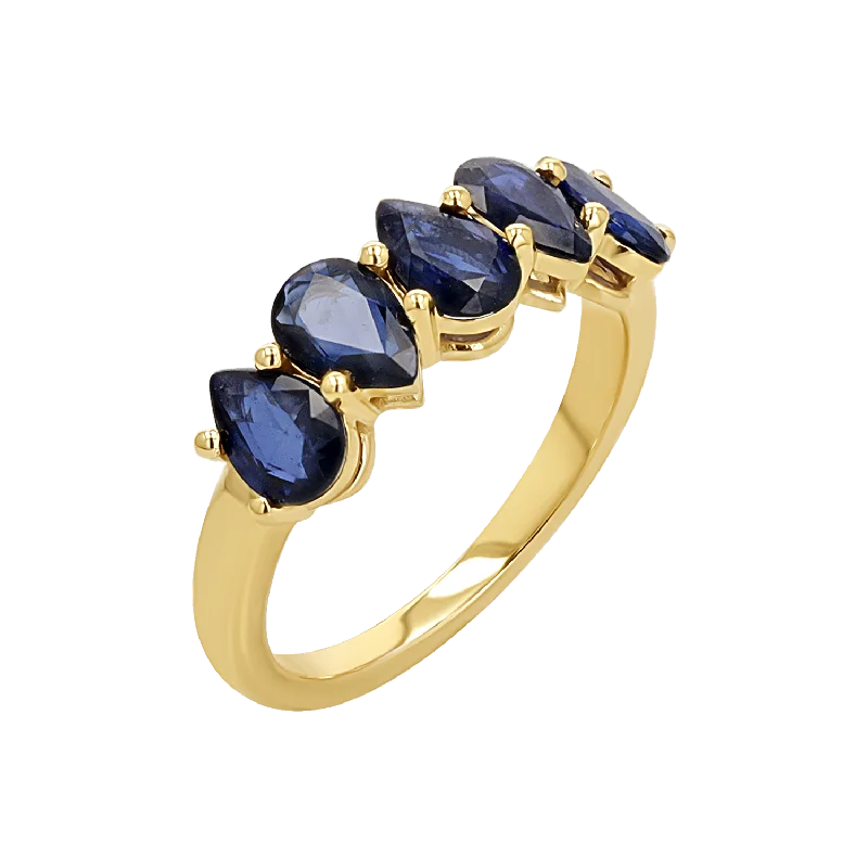 women cubic zirconia rings -Pear Shape Blue Sapphire Half Eternity Ring