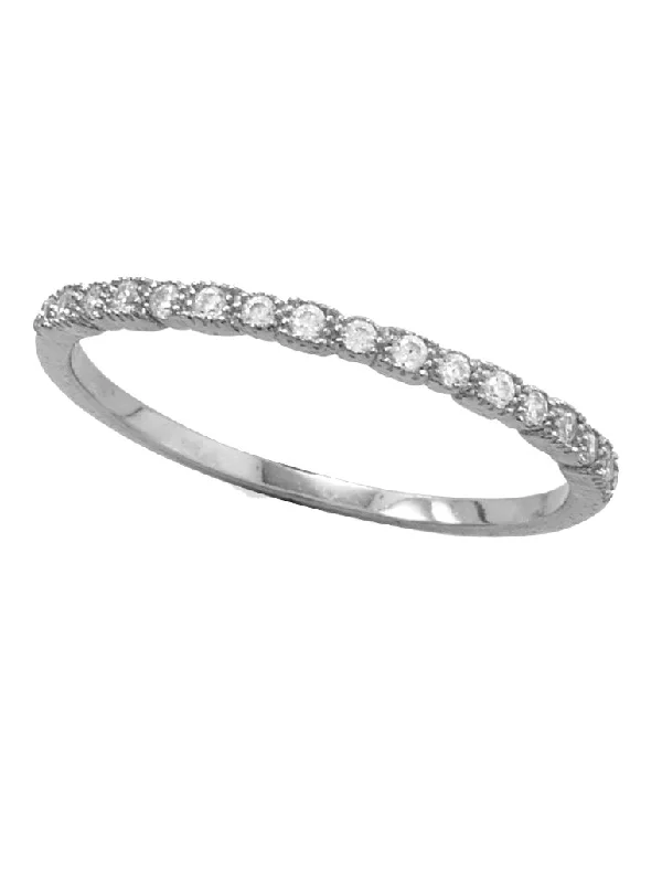 women art deco rings -Rhodium-plated Sterling Silver Stackable Band Ring with Cubic Zirconia