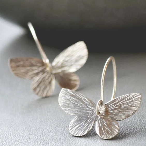 women colorful earrings -Delicate Silver Butterfly Dangle Earrings jlt11588