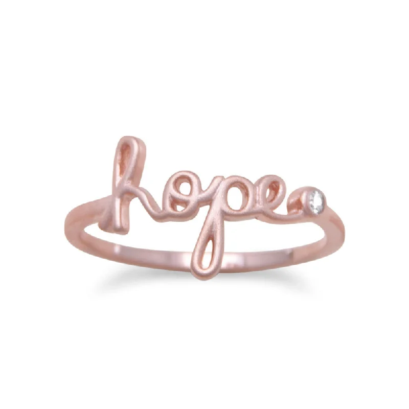 women stackable rings -Message Ring - Hope Rose Gold-plated Sterling Silver with Cubic Zirconia Accent