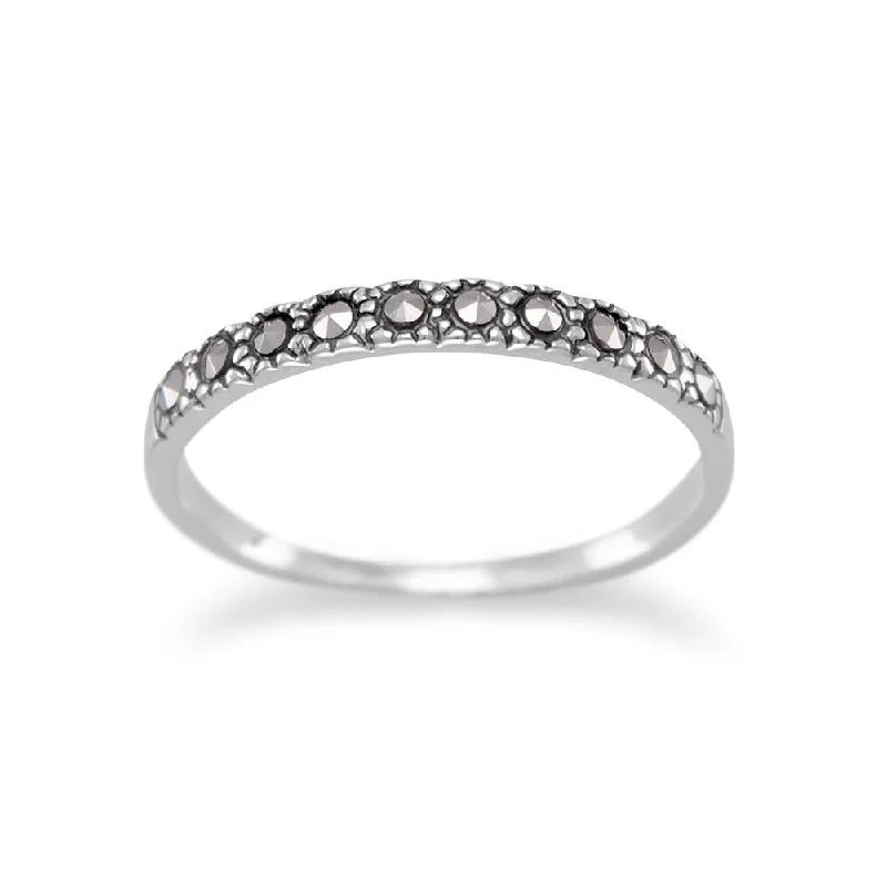 women unique rings -Sterling Silver Stackable Band Ring with Ten Marcasite Stones 2mm Wide