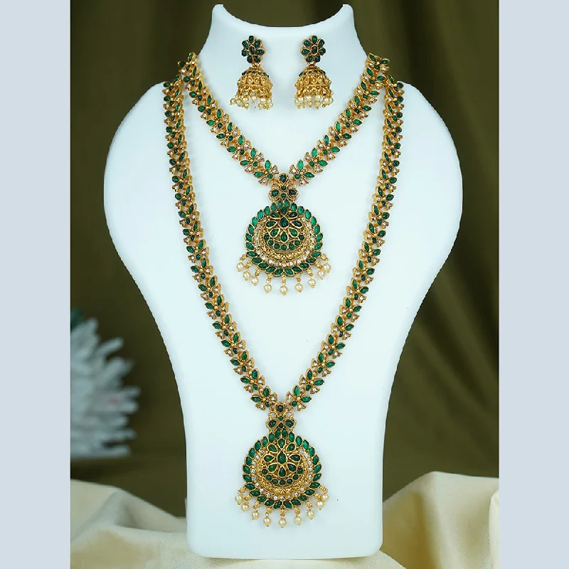 women luxurious silver necklaces -Diksha Collection Gold Plated Combo Set