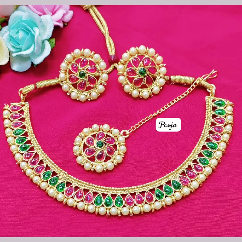 women rhinestone necklaces -Pooja Bagles Gold Plated Necklace Set