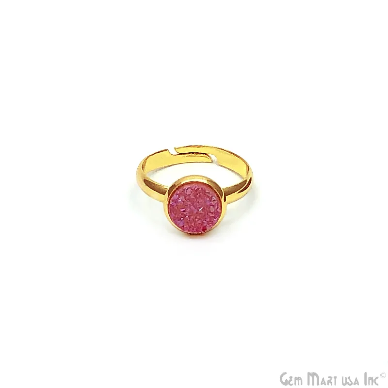 women classic wedding bands -Pink Druzy Round Gold Plated Adjustable Ring Size-7