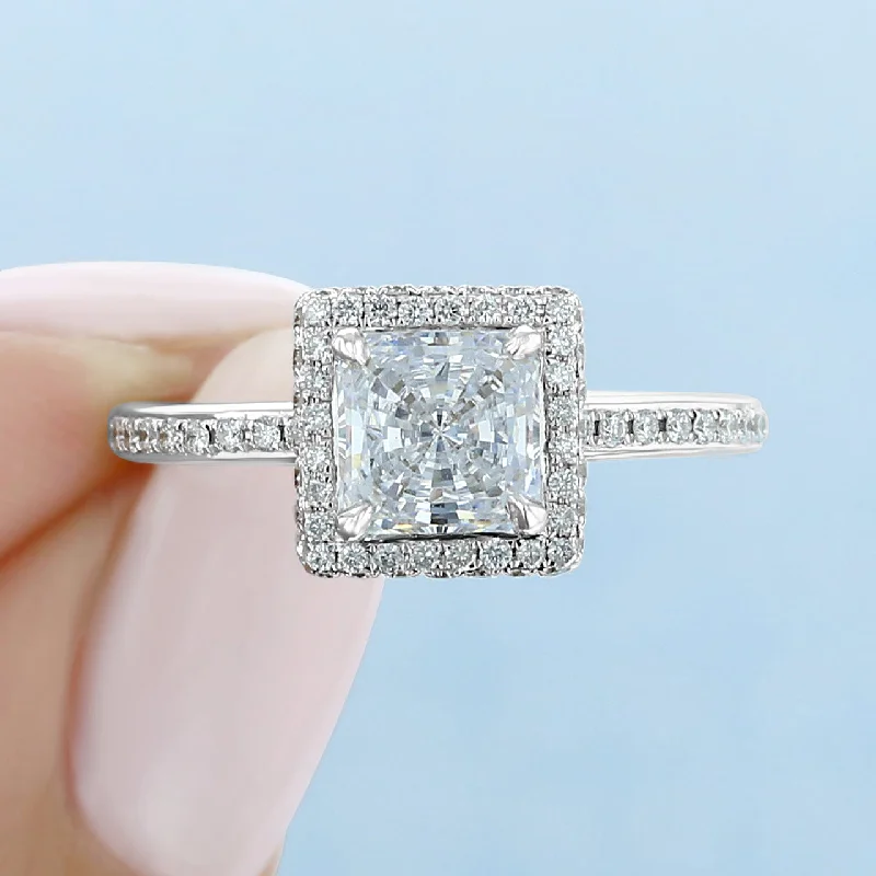 women stackable engagement rings -1.5 ct  Princess cut Halo  Moissanite solitaire  Engagement Ring