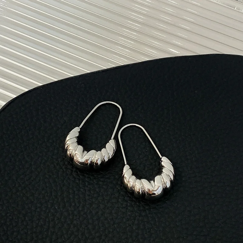 women butterfly earrings -Textured Silver Hoop Earrings-jlt11782