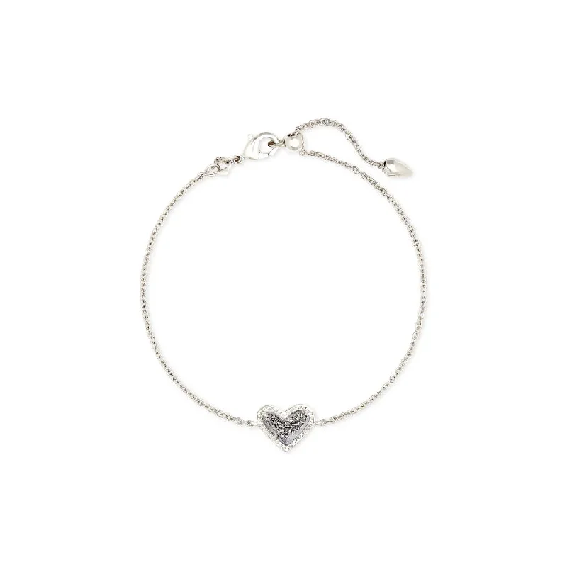 women chic bangle bracelets -Kendra Scott Ari Heart Rhodium Chain Bracelet in Platinum Drusy