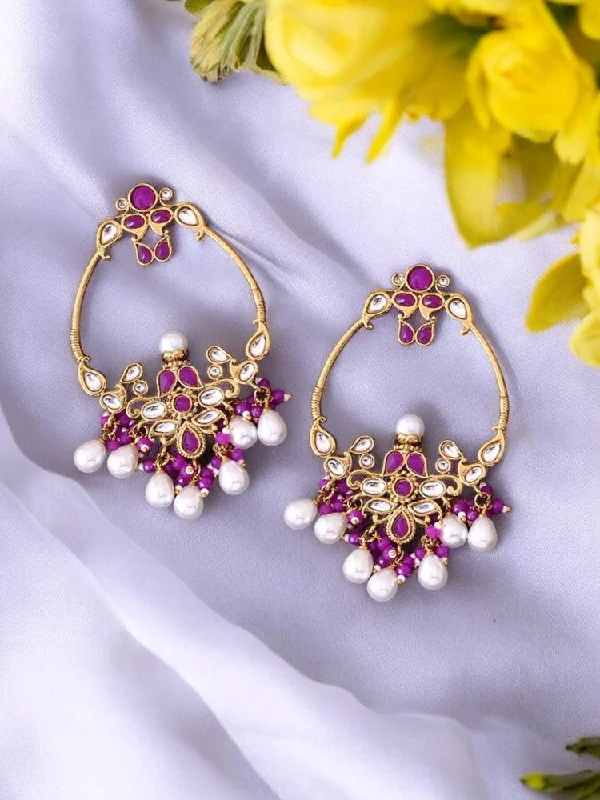 women pearl chandelier earrings -Purple Tia Chandbalis