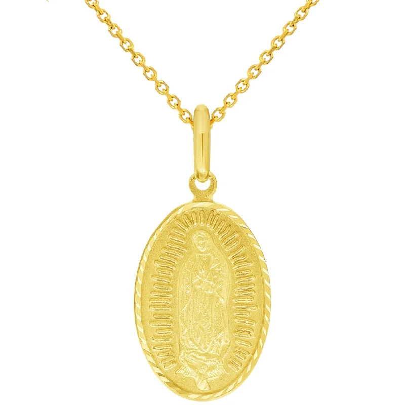 women minimalist gold necklaces -Solid 14k Yellow Gold Our Lady of Guadalupe Oval Pendant Necklace - 3 Sizes