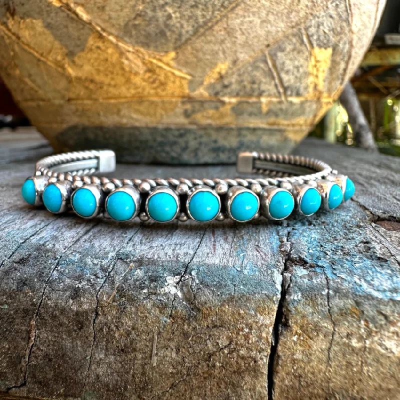 women sleek bracelets -Sterling Silver & Turquoise Row Bracelet Broken Arrow