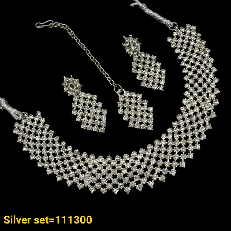 women diamond necklaces -Padmawati Bangles Silver Plated Austrian Stone Necklace Set