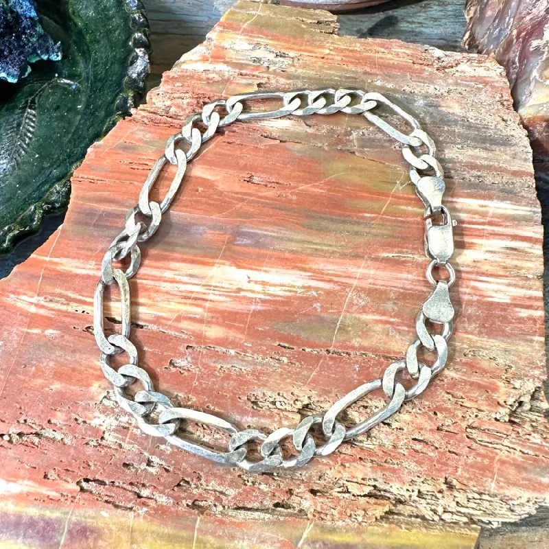 women men’s leather bracelets -Vintage Solid Sterling Silver Heavy Chain Bracelet