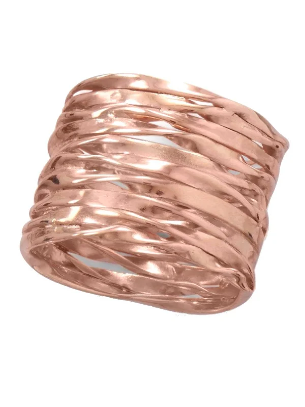 women platinum rings -Handmade Rose Gold-plated Sterling Silver Stacked Wire Wrap Band Ring