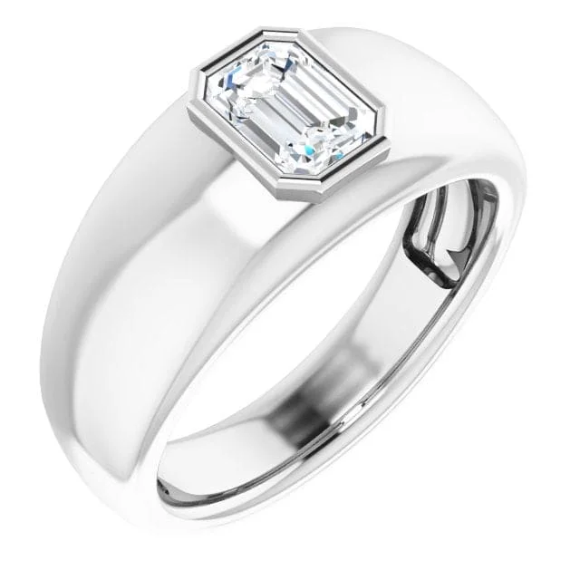 women heart-shaped engagement rings -0.50 Ct. Men's Diamond Ring Bezel Set Emerald Cut F Color VVS2 GIA Certified