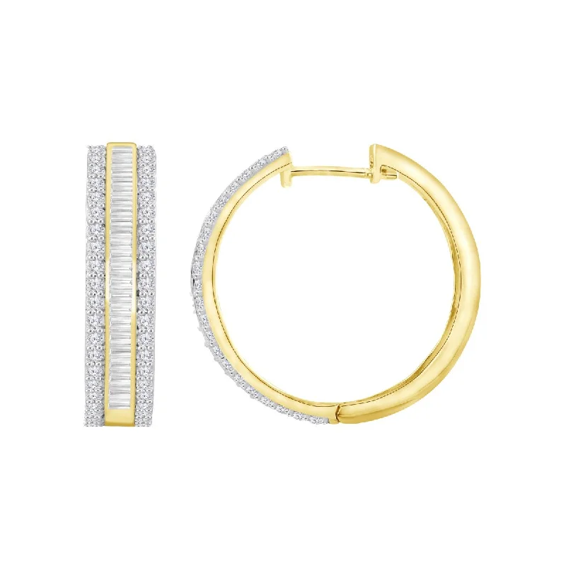 women chic earrings -2 CTW Diamond Hoop Earrings in 10KT Yellow Gold Plated Sterling Silver