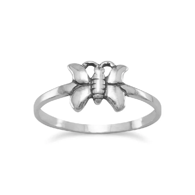 women delicate rings -Butterfly Ring Antiqued Sterling Silver