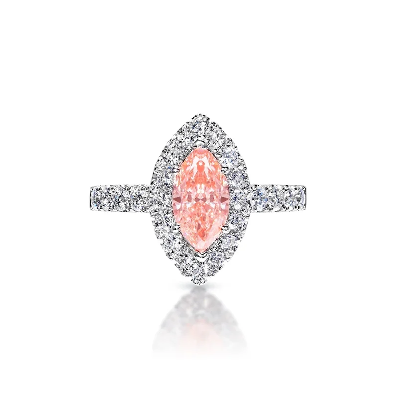 women halo sapphire engagement rings -Noemi 2 Carat Fancy Vivid Pink VS1 Marquise Cut Diamond Engagement Ring in 18k White Gold