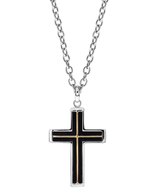 women delicate gold necklaces -Sutton Tri-Tone Stainless Steel Cross Pendant Necklace