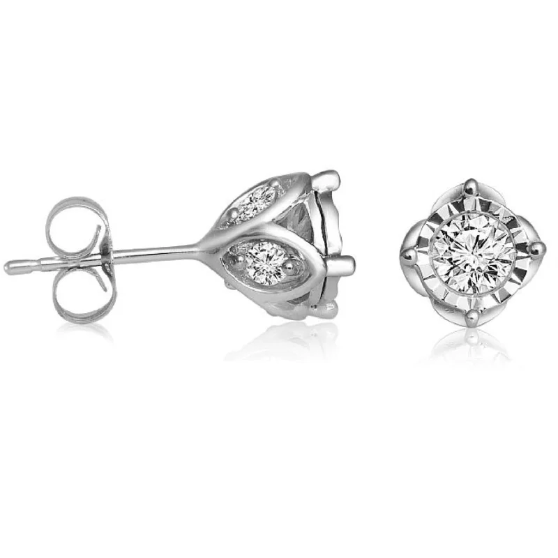 women modern stud earrings -3/4 CTW Diamond Solitaire Illusion Set Stud Earrings in 10KT White Gold