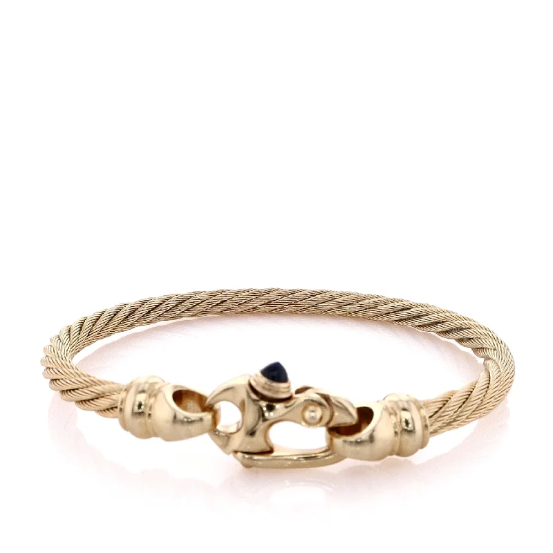 women wedding bracelets -Estate 14 Karat Yellow Gold Cable Wire Sapphire Bracelet