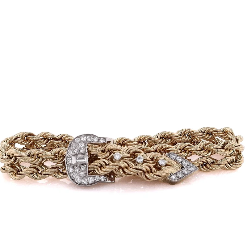 women dainty bracelets -Estate 14 Karat Two-Tone Double Rope Chain Adjustable Diamond Bracelet